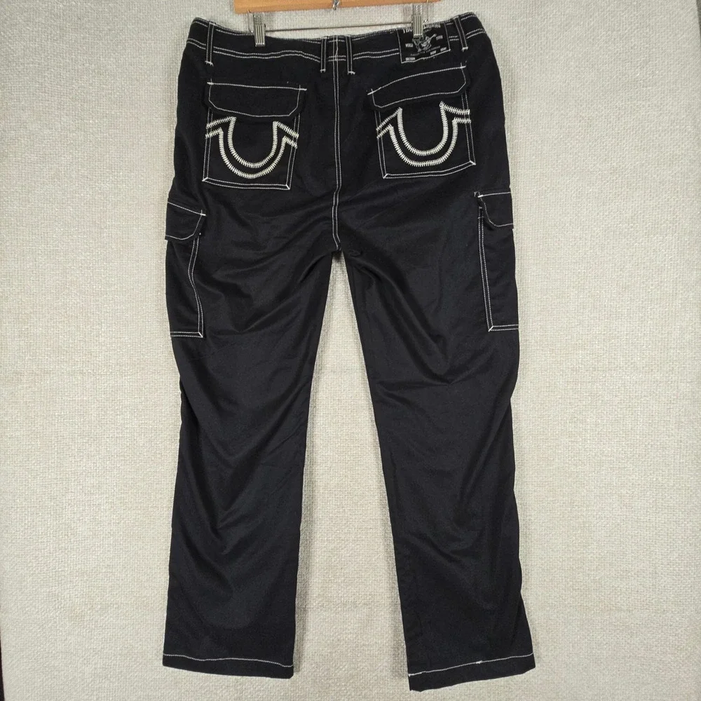 True Religion Mens Straight Ladder SN Cargo Pants Jet Black 701404 Size 36